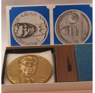 1981 Complete Ronald Reagan Official Inaugural Bronze Medal 2.  75 "