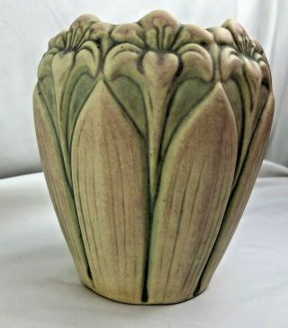 Vintage Brush Mccoy Art Deco Pottery Flower Vase Amaryllis Pink Green Glaze