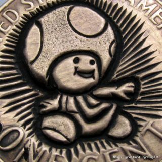 Toad キノピオ Hand Carved 1973 Us Cent By Shaun Hughes Nintendo Hobo Nickel