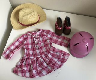 American Girl Doll Western Plaid Dress Outfit Cute For Cowgirl With Boots