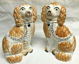 Antique Pair Staffordshire Spaniel Dog Pups 9 " Tall