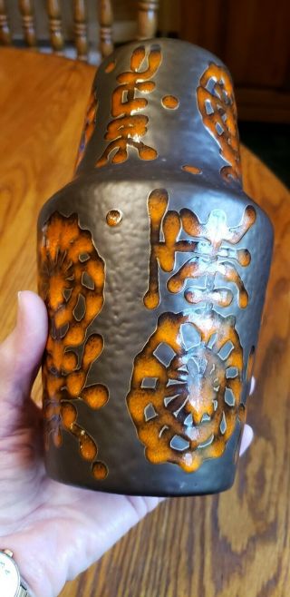 Sascha Brastoff Vase Brown Chocolate Glaze With Orange