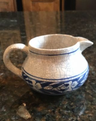 Vintage Dedham Pottery Crackleware Small Pitcher Creamer Iris Pattern