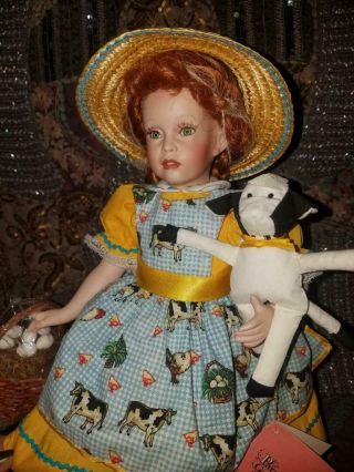 Paradise Galleries Molly Madonald Porcelain Doll Stuffed Cow Egg Basket Hat