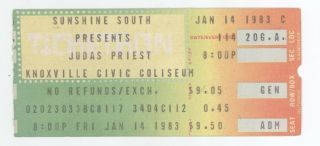 Rare Judas Priest 1/14/83 Knoxville Tn Civic Coliseum Ticket Stub
