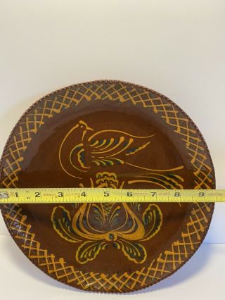 Ned Foltz Redware Pottery 9.  5” Bird & Tulip Plate 2005 2