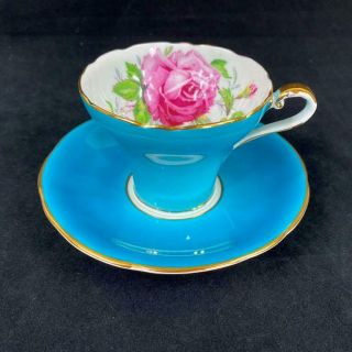 Vintage Aynsley Bailey - Type Cabbage Rose Turquoise Corset Cup & Saucer C957 1