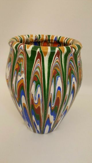 Vintage Colorful Studio Art Pottery Vase Drip Painted 9.  75 " Tall Rainbow 6 Lbs
