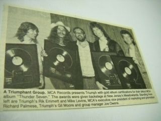 Triumph Receive Gold Awards Backstage In Jersey Vintage Music Biz Pic/text