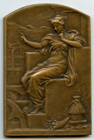 1899 France Art Nouveau Bronze Medal Plaque By Bottee 64mm X 42mm 69g