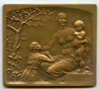 Belgium Art Nouveau Bronze Medal Brabant Childhood By Theunis