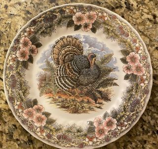 6 Myott Churchill Thanksgiving Turkey 10 " Dinner Plates Flowers Berries Leaf