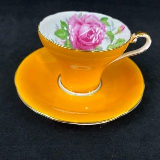 Vintage Aynsley Bailey - Type Cabbage Rose Yellow Corset Cup & Saucer C957 2
