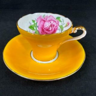 Vintage Aynsley Bailey - Type Cabbage Rose Yellow Corset Cup & Saucer C957 1