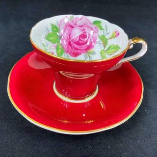 Vintage Aynsley Bailey - Type Cabbage Rose Maroon Corset Cup & Saucer C957