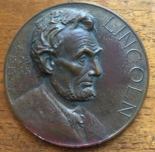 Huge 1924.  3 " Abraham Lincoln Award Bronze Medal
