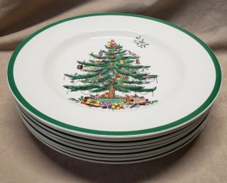 8 Vintage Spode Christmas Tree Dinner Plates England 10.  75 " S3324