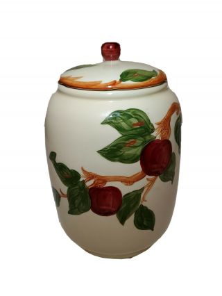 Franciscan Apple Cookie Jar Earthenware 1953 - 58 Backstamp 10 " Tall Vintage W Lid