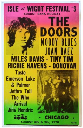 Music Poster Reprint Isle Of Wight Festival 1970 The Doors Moody Blues Joan Baez