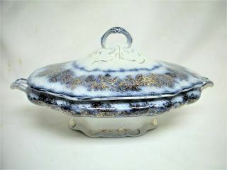 Antique Flow Blue Porcelain China Sevres Covered Casserole Serving Dish Old