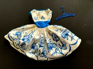 Vtg 60s Barbie Doll Size White Sundress Cotton Teal Blue Floral Print Unbranded