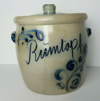 Antique German Salt Glaze Cobalt Blue Crock Rumtopf Fruit Jar Stoneware W/lid