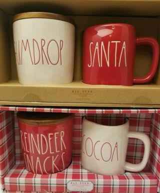 Rae Dunn Red Reindeer Snacks Gumdrop Canisters Santa Cocoa Mug Christmas 2019 Ll