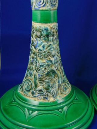 Julius Dressler Amphora Czech Arts & Crafts Woodland & Owl Design Candlesticks 2