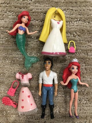 Polly Pocket Disney Princess Ariel W/ Prince & Outfits Little Mermaid