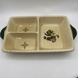 Metlox Poppytrail California Provincial Green Rooster Divided Dish Large