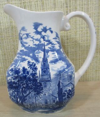 Wedgwood Liberty Blue Large Milk Pitcher Water Jug " Old North Church " England