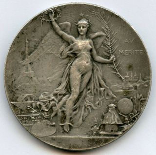 France Art Nouveau Exposition Merit Silvered Bronze Medal By Dubois 41mm 35gr