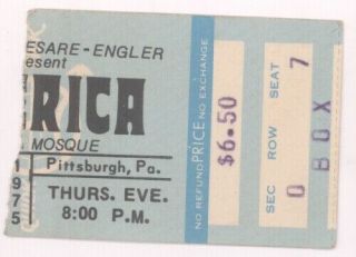 Rare America 5/1/75 Pittsburgh Pa Syria Mosque Concert Ticket Stub