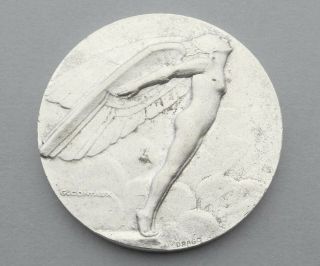 French Medal.  Nude Woman,  Female,  Marianne.  Art Deco.  Plane,  Flying.  By Contaux.