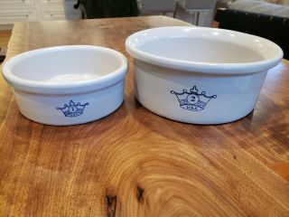 Vtg Pair Rrp Co Roseville Ohio Pottery U.  S.  A.  Stoneware Dog Bowl Feeder 9.  5 7.  5
