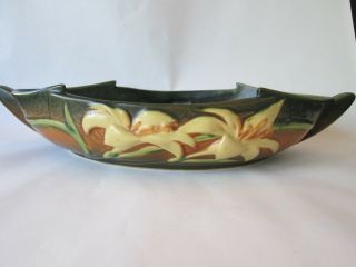 Centerpiece Bowl Vintage Roseville Art Pottery: Matte Brown Zephyr Lily: Exc