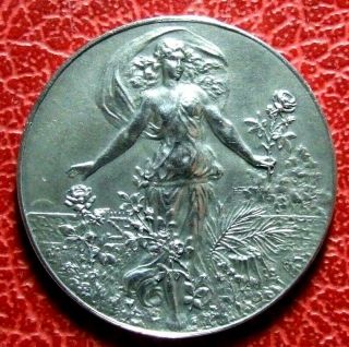 Art Nouveau Half Naked Woman In A Garden Silver Rare Medal By Adolphe Rivet