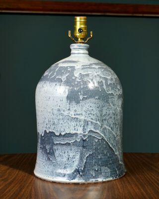 Studio Pottery Table Lamp Vintage Blue Handmade Drip Glaze Ceramic Lighting
