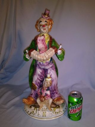 Large Capodimonte Clown\ Origin Grinder W/ Monkey Figure,  20 ",  Made In Italy