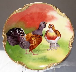 Antique Limoges Coronet Hand Painted Game Bird Charger Plate Signed L.  Coudert