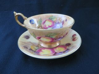 Aynsley China Hand Painted Orchard Fruits Gold Signed N.  Brunt Teacup & Saucer