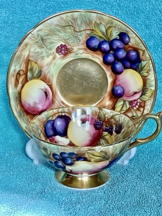 Aynsley Orchard Fruit Gold Footed Tea Cup & Saucer - Artist Signed N.  Brunt D.  Jones