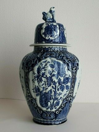 Delft Lidded Vase - Ginger Jar Foo Dog - By Boch Royal Sphinx Holland