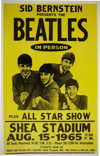 Music Poster Reprint The Beatles At Shea Stadium 1965