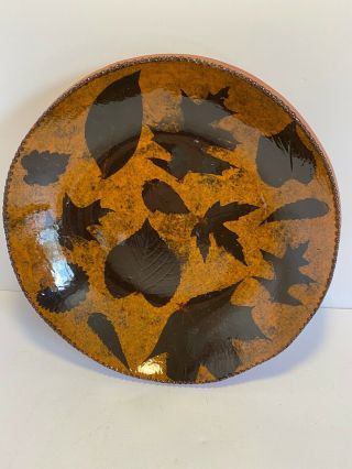 Ned Foltz Personally Signed 9.  5” Redware Leaf Plate - Small Chip On Side