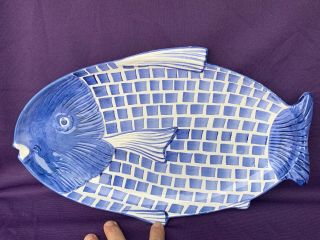 Zanolli Italy Large 16 " Fish Platter Bowl Blue White Nautical Handpainted ❤️sj7m