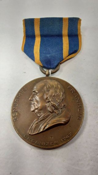 Vintage Pre Wwii Pennsylvania Benjamin Franklin National Guard Service Medal