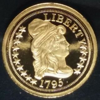 Solid 14k Gold Medal.  Gem Proof 1795 Capped Bust $5 Half Gram Token/coin/bullion