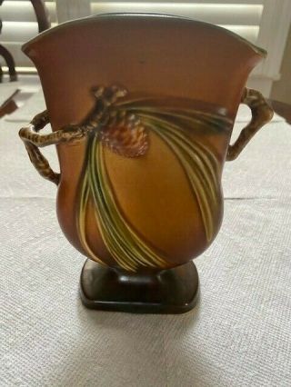 Vintage Roseville Pottery Brown Pine Cone Vase Tragacanth 121 - 7