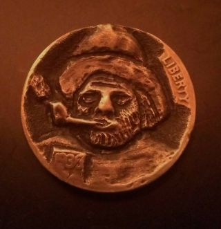 Hobo Nickel Carving " A Pipe And His Man "
